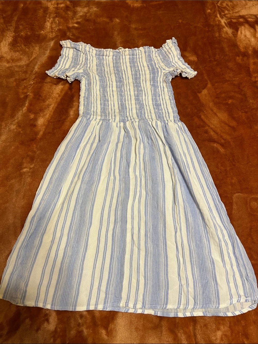 Women’s Blue and White Striped Off-Shoulder Mini Dress